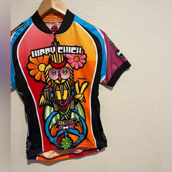 World Jerseys Biker Hippy Chick Zip Up Short Sleeve Active Top Groovy Size M - Picture 6 of 16